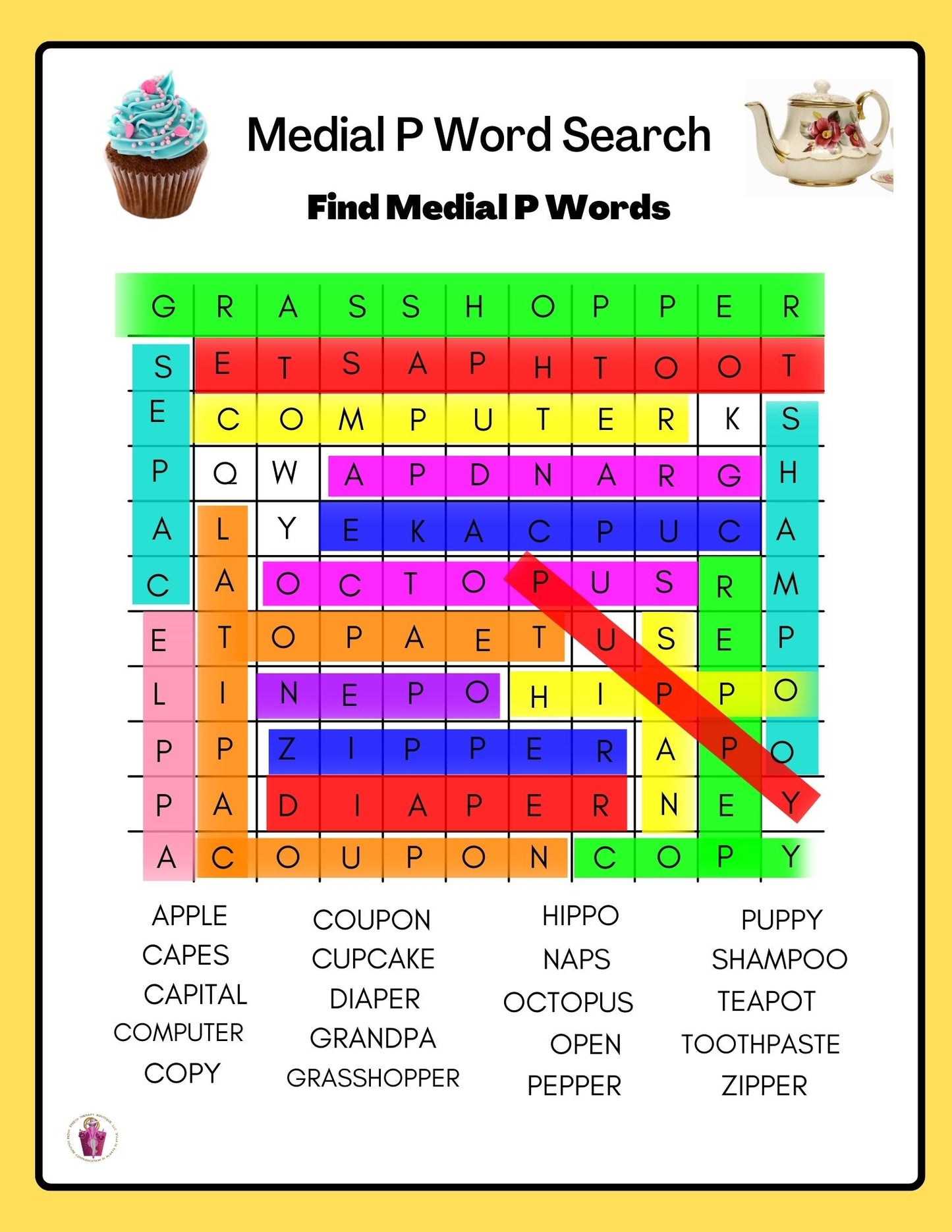 (Answer Key)Articulation Word Search For P,R,R Blends, S, S-Blends, T, V & Z Sounds