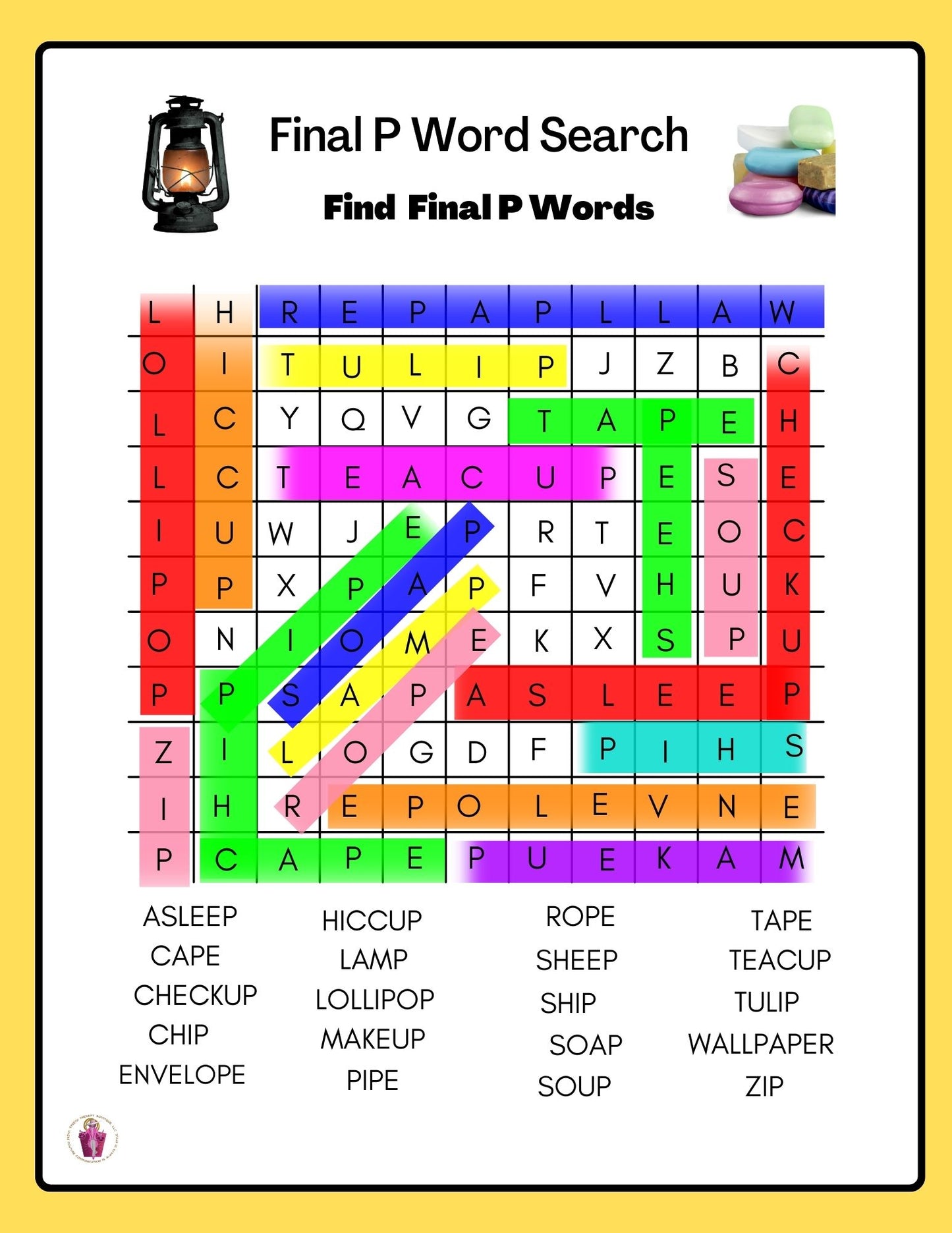 (Answer Key)Articulation Word Search For P,R,R Blends, S, S-Blends, T, V & Z Sounds