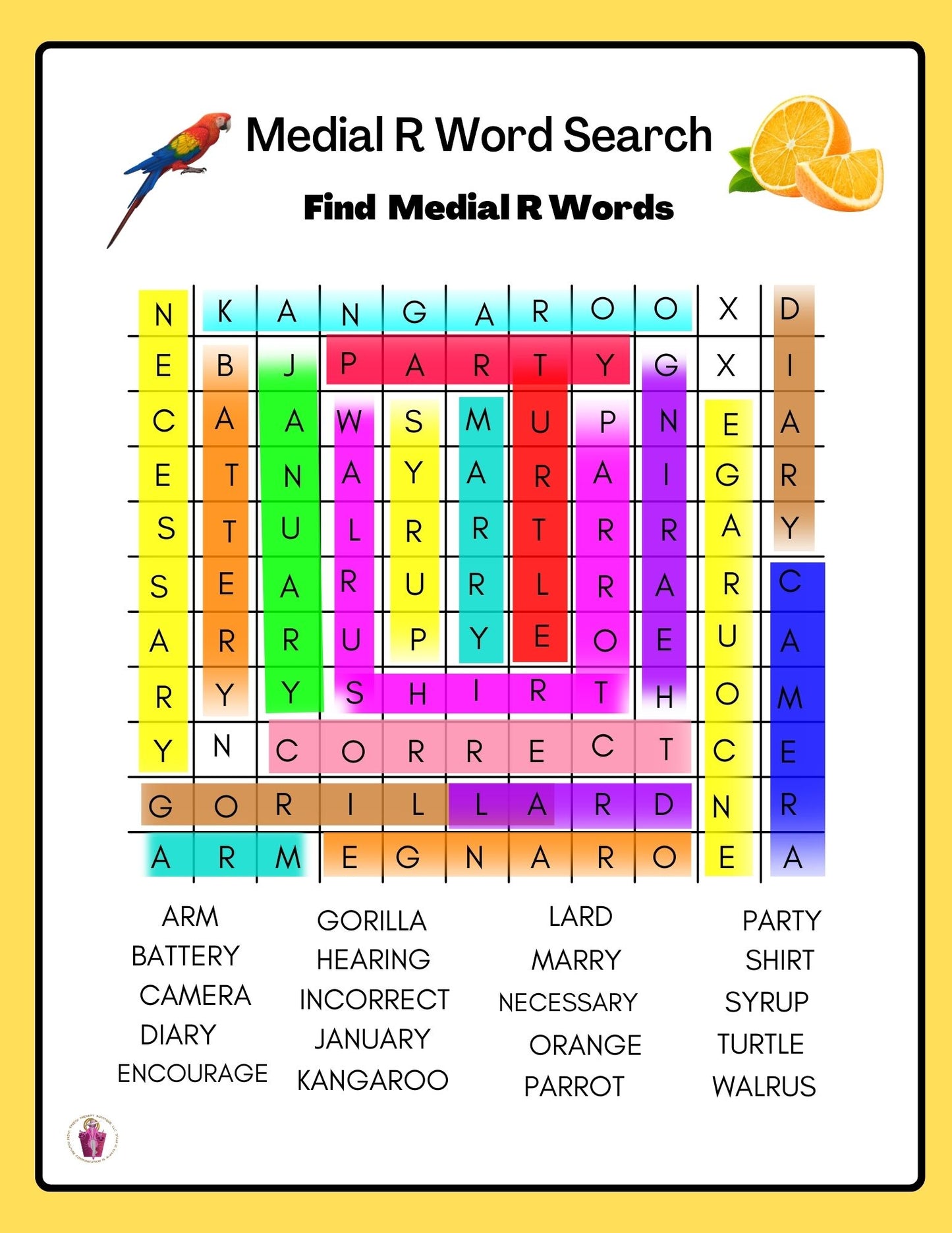 (Answer Key)Articulation Word Search For P,R,R Blends, S, S-Blends, T, V & Z Sounds