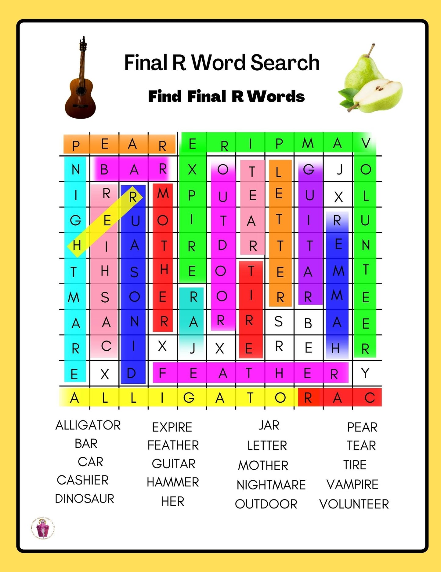 (Answer Key)Articulation Word Search For P,R,R Blends, S, S-Blends, T, V & Z Sounds